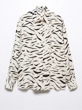 Mango White and Black Zebra-Print Long Sleeve Button-Up Shirt